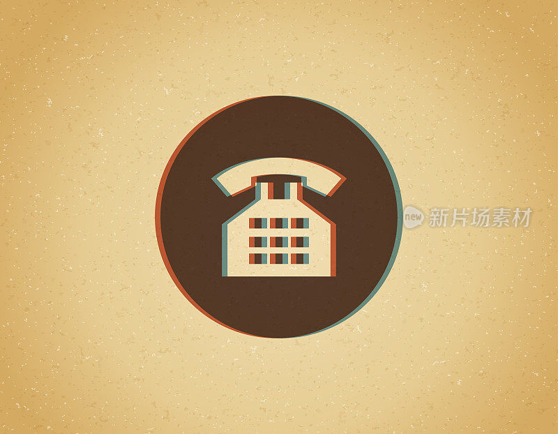 Vintage telephone with handset and buttons circle icon glitch distortion vibrant vector illustration